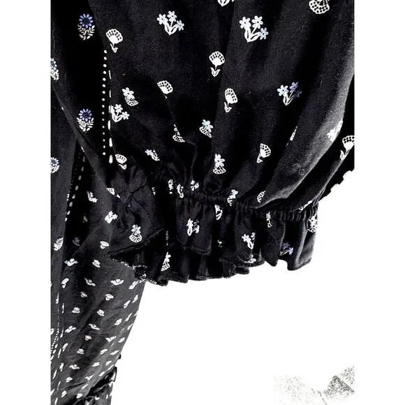 Hunter Bell Puff Sleeve Maxi Dress | Black with Blue Floral Print | Sz L | EUC - Picture 5 of 12